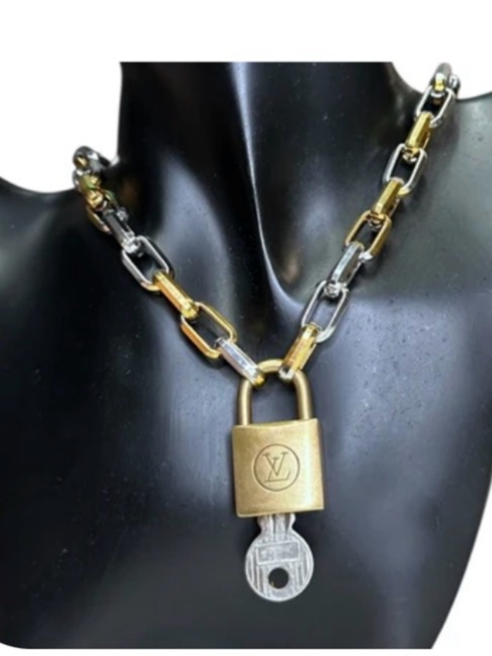 Authentic Louis Vuitton lock with unbranded Two-Tone Gold and Silver Chain